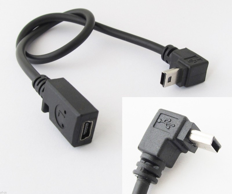 1pc 30cm Mini 5pin USB Male To Female Right Angle Down Direction Cable Cord