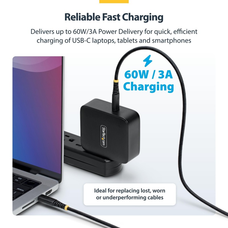 StarTech.com 1ft (30cm) USB-C Charging Cable, 60W (3A) PD, 1 ft, Black gallery