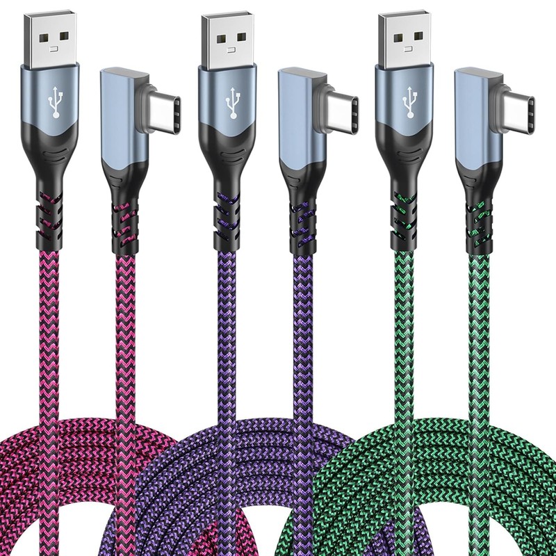 USB C Cable 10ft 3-Pack Right Angle Fast Charging