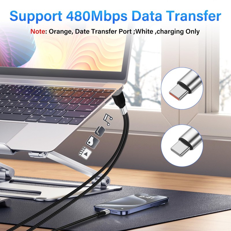 2in1 USB Splitter Charging Cable 2 Type C 90 Degree Fast Charger 1.96FT gallery