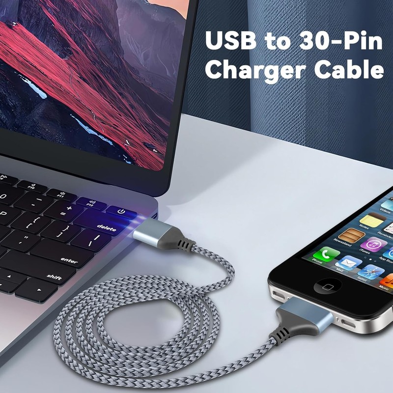 LBSC USB to 30 Pin Charger Cable Compatible with Old iPhone 3.3ft, Silver gallery