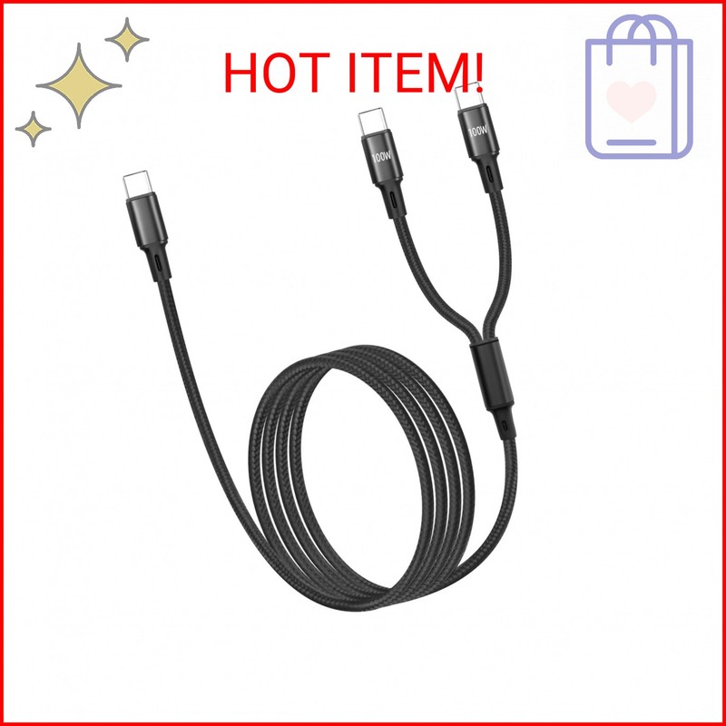 GELRHONR 100W Dual USB C Splitter Fast Charging Cable 4FT, Nylon Braided 2 in 1