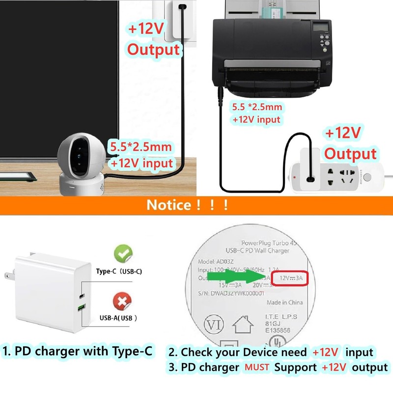 1m USB C to DC 5.5mm x 2.5mm Power Cable, Lightweight & Portable for 12V Devices gallery