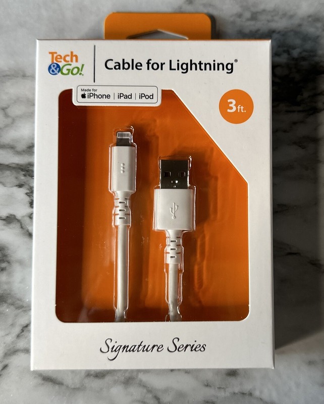 Tech & Go 3ft USB Charge Cable for iPhone iPad iPod – NEW SEALED PACKAGE – White