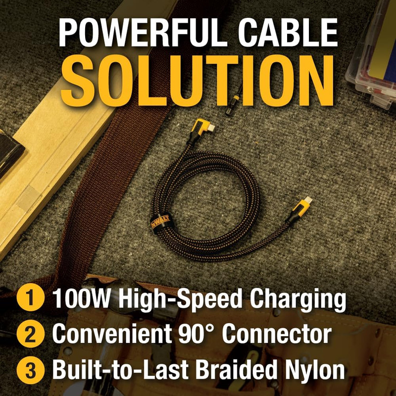Heavy Duty 90-Degree Angled 100W USB C Cable, Jobsite 100 Watt USB C Cable, High gallery