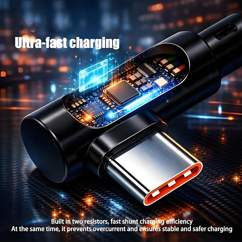 90 Degree Right Angle USB to Type C USB-C Cable 6A 240W Fast Charge Braided Lead gallery