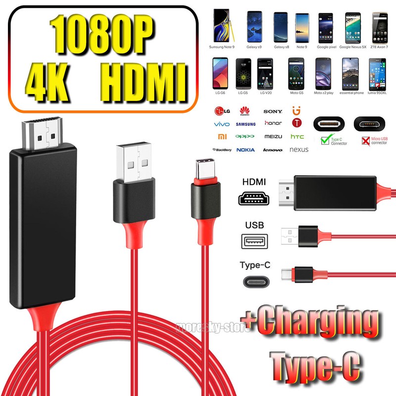HDMI Cable Cord Phone to TV HDTV Adapter for Android Samsung Type C