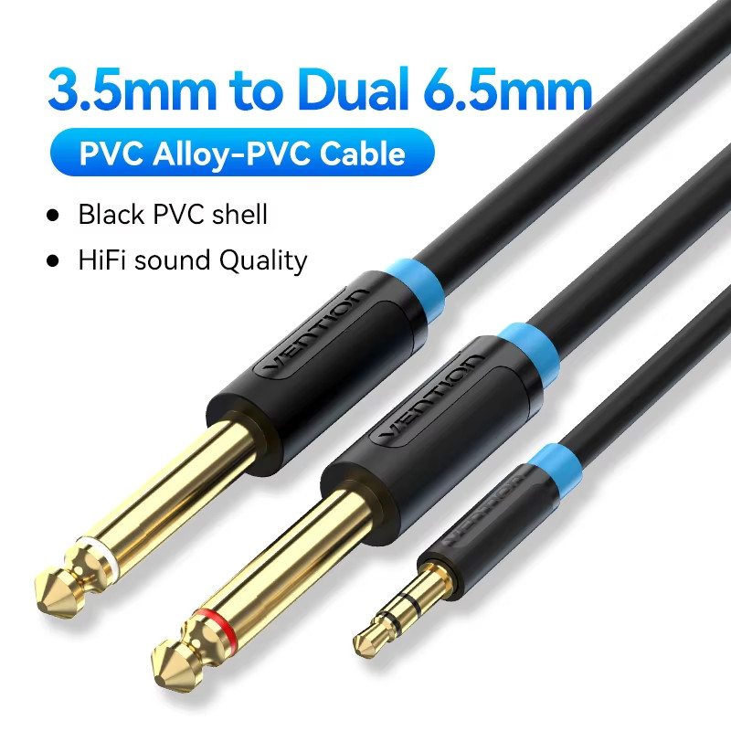 3.5mm to Double 6.5mm TRS Cable AUX Adapter Audio Cable 6.5 Jack to Stereo 3.5 J