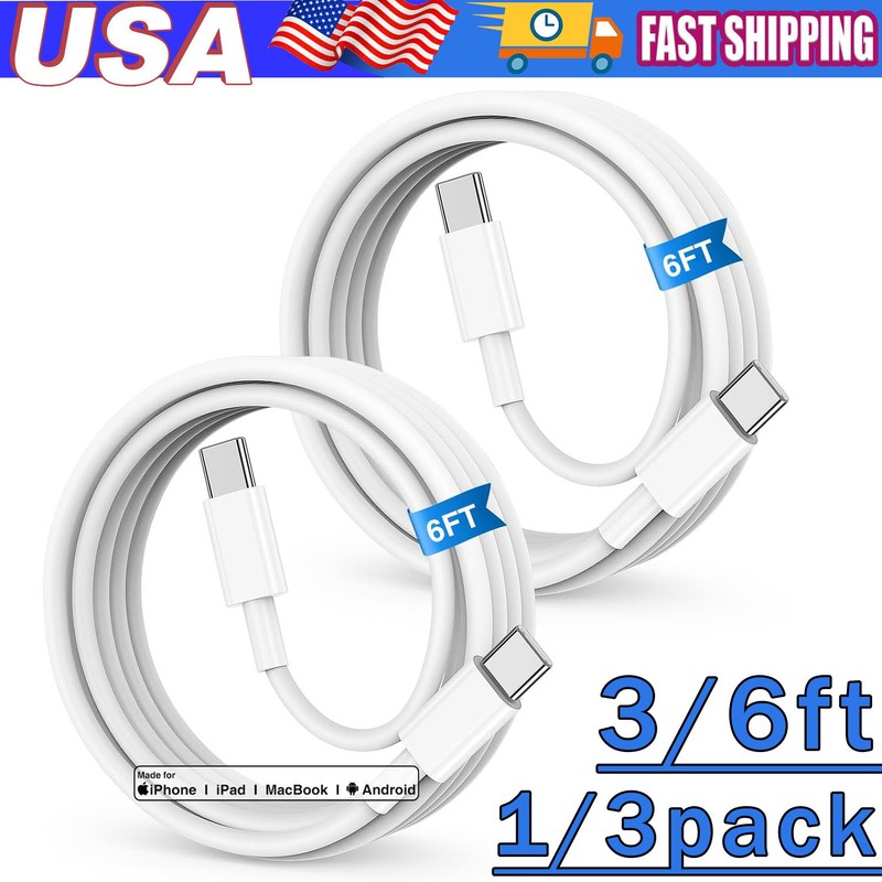 3Pack 3/6/10Ft USB C to Type-C Cable Fast Charger Charging Data Sync Cord