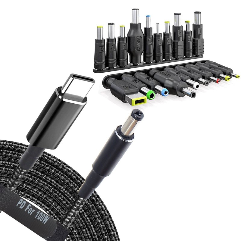Universal USB C to DC Adapter Kit - 19 Power Plug Set, Braided PD Charging Cable gallery