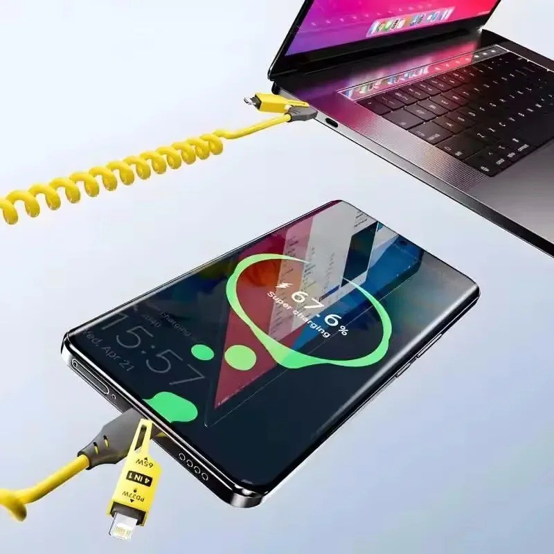4 in 1 Fast Charging Cable USB A / Type C to Type C Coiled PD 65W gallery