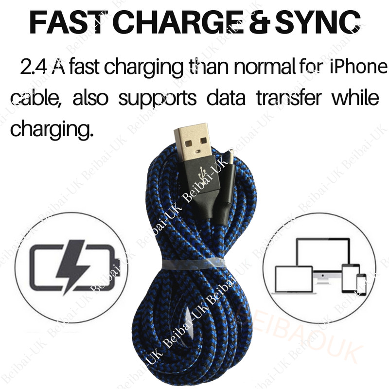 6/10Ft For iPhone X 8 Charger Fast Charging Data Cord Heavy Duty USB Cable 3Pack gallery
