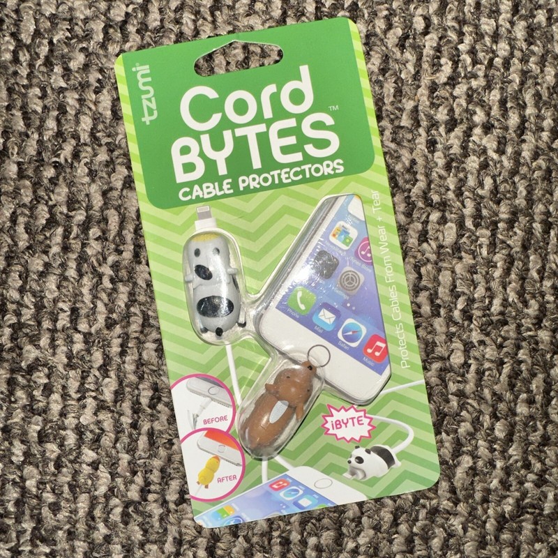 Tzumi Cord Bytes Cable Protectors Set Spotted Black & White Cow & Corgi Dog NEW!