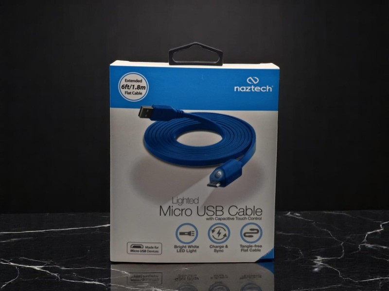 Naztech Lighted Micro USB Cable 6FT Touch Control Bright White Light Tangle-Free