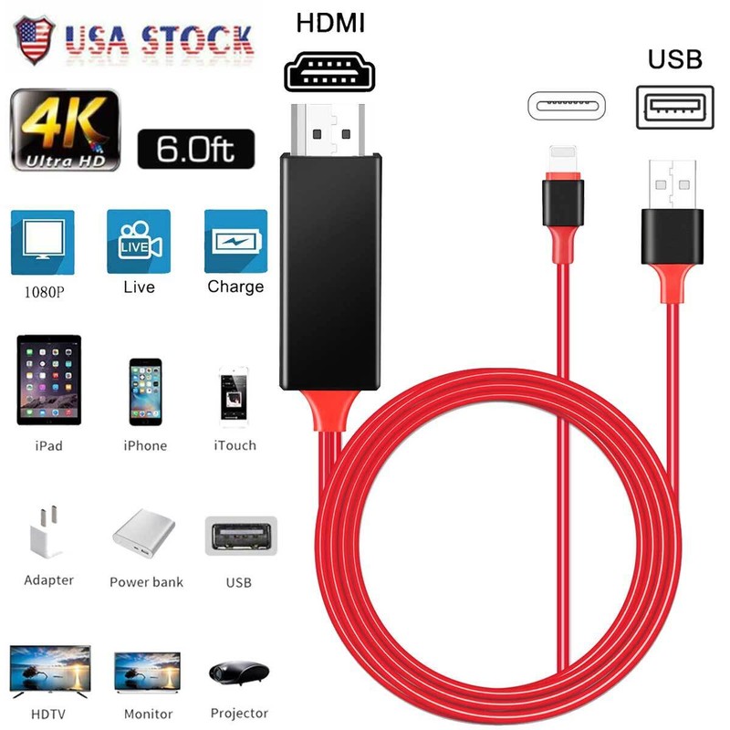 Mirror Cable Phone to HDMI HDTV Adapter For iPhone SE 2022 2020 8 7 6 5 iPad 9 8