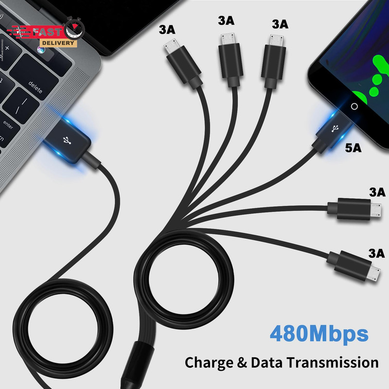 Poyiccot Micro USB Splitter Cable, Multi 6 in 1 USB 2.0 Type a Male to 6 Micro U gallery