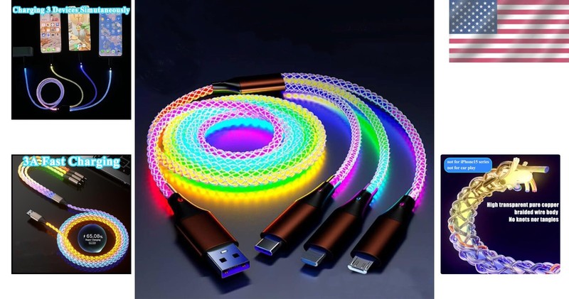 66W 3 in 1 RGB Flowing LED Charging Cable gallery