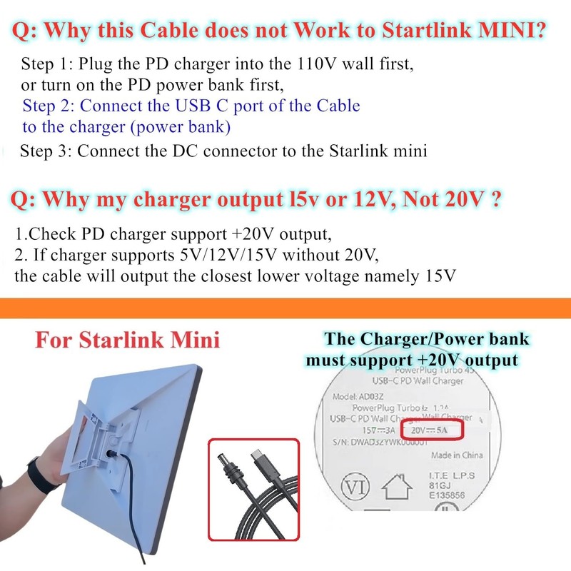Starlink Mini Power Cord, Work with 100W PD Charger and PD Power Bank for Sta... gallery