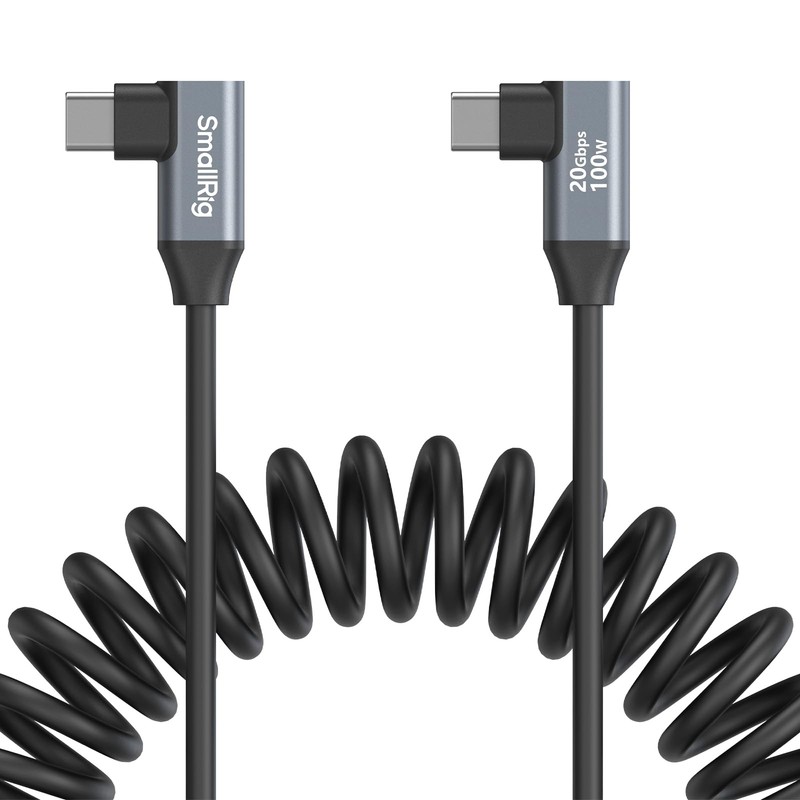 SMALLRIG USB C to USB C Coiled Data Cable (Angled to Angled), 90 Degree Type …