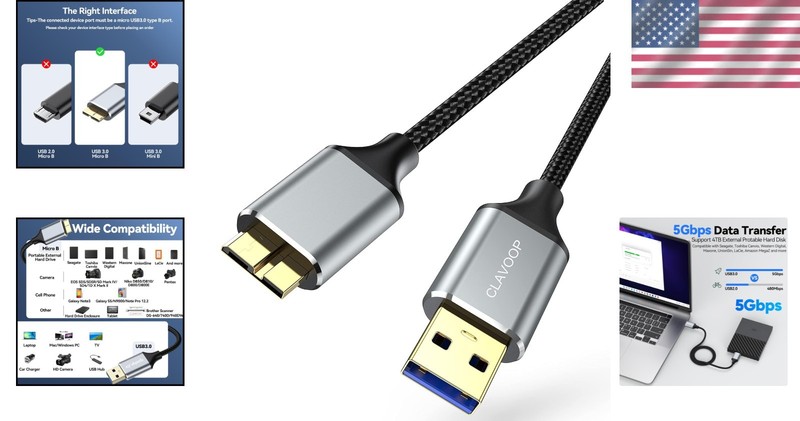 Durable Braided USB 3.0 Micro B to A Cable 1.5 FT for High-Speed Data Transfer gallery