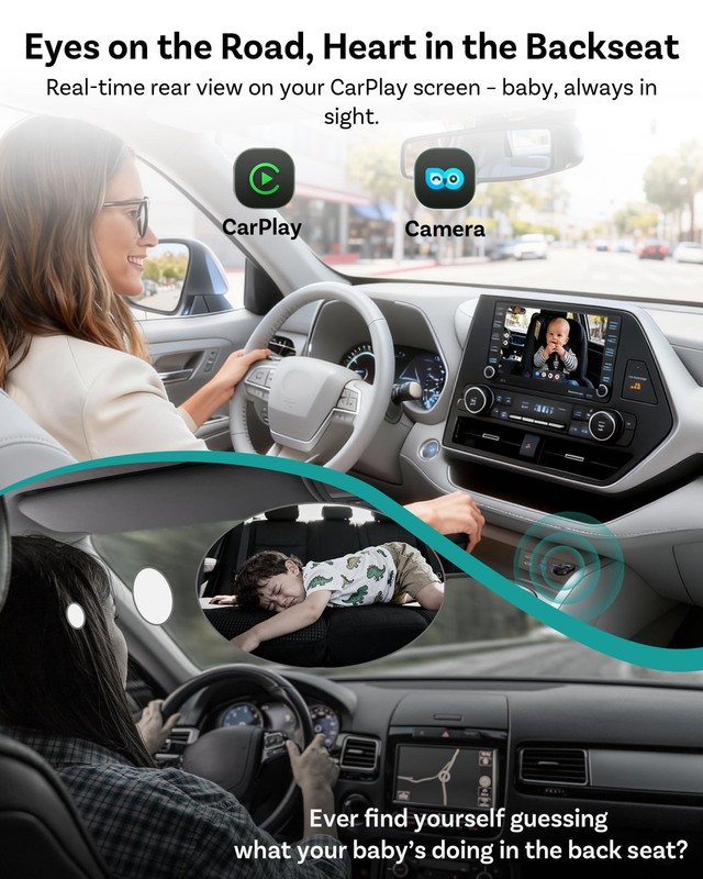 Cabin Care Car Adapter with Baby Car Camera, Wireless CarPlay Display on CarS... gallery