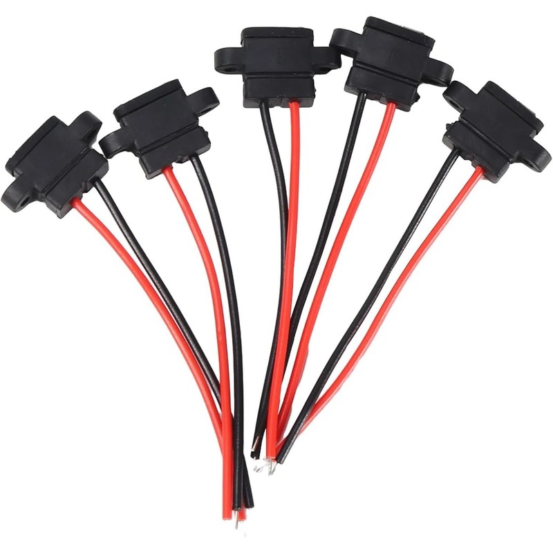 5pc Type-C Female 2-Pin Waterproof Socket Connector - 3A USB-C DIY Charging Port gallery
