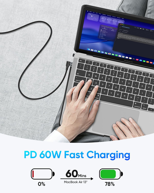 Right Angle USB C to USB C Cable [3FT 2-Pack], for Thick Case 60W Fast Charging gallery