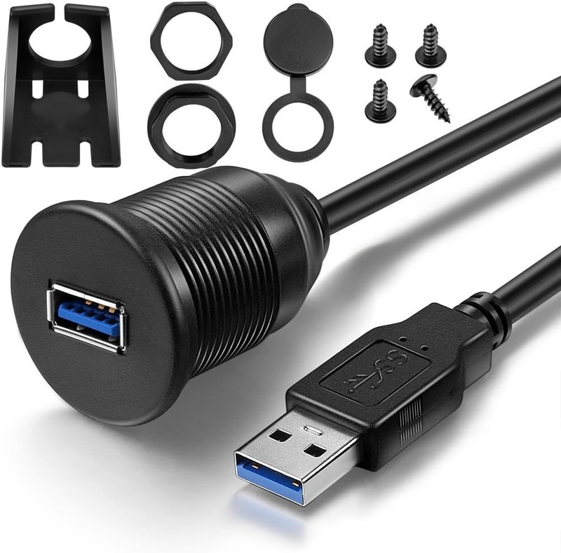 USB 3.0 Male to Female AUX Flush Mount Extension Cable for Car Truck Boat Motorc