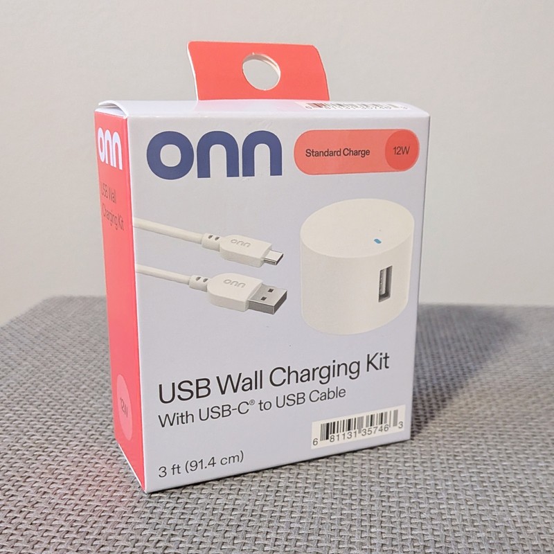 onn Connect USB Wall Charging Kit 12W with USB-C to USB Cable 3 ft White