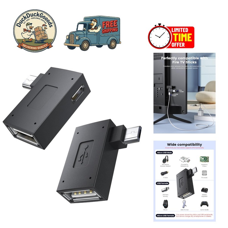 2-Pack Micro USB OTG Adapter for Fire TV Stick – Left and Right Angle Design