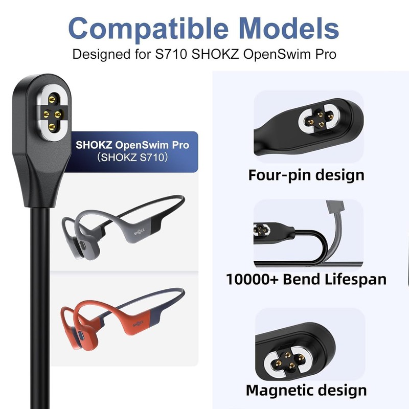 Shokz Openswim Pro S710 2-Pack Magnetic Charging Cable Type-C to 4Pin 3.3 Ft gallery