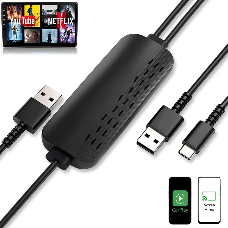 Car Screen Mirroring Adapter with Wireless CarPlay - Supports Watching