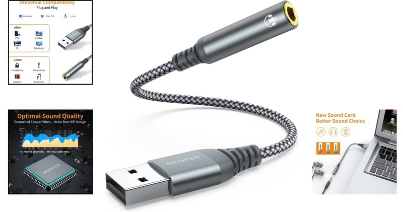 Durable USB to Audio Jack Adapter with High-Definition Sound - Compact Design gallery