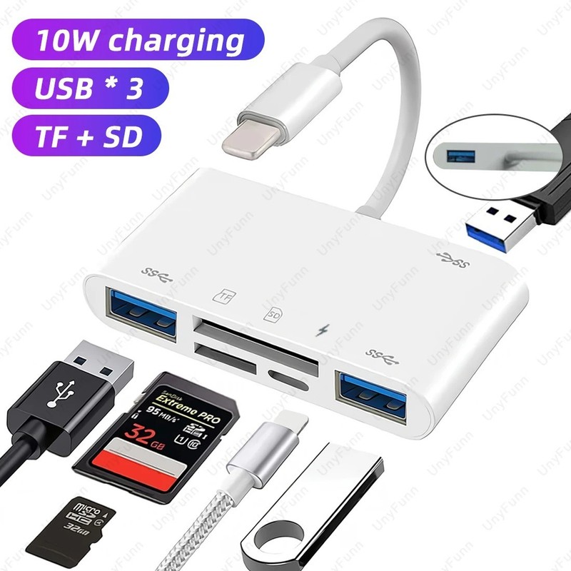 OTG USB Adapter with Charging Port for iPhone USB Camera Card Reader Flash Drive gallery