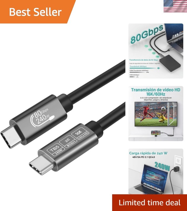 USB C Thunderbolt 5 Cable – 1.64FT, 80Gbps Speed & Universal Compatibility