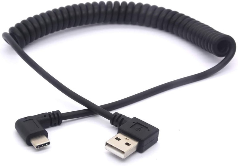 GLHONG Coiled USB C Cable, Right Angle USB 2.0 to USB C Extension Cord 90 gallery