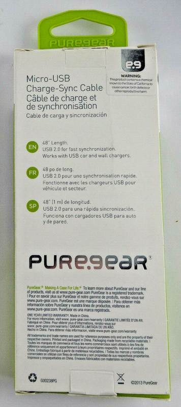 Pure Gear 4 Ft. USB to Micro-USB Cable Blue Brand New Fast Charge Free Shipping gallery