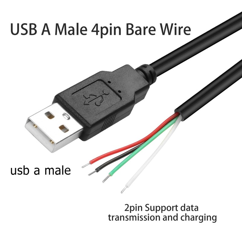 5 PCS USB A Male 2 Pin Bare Wire 22AWG 2.0 Plug Open End Extension DIY Cable gallery