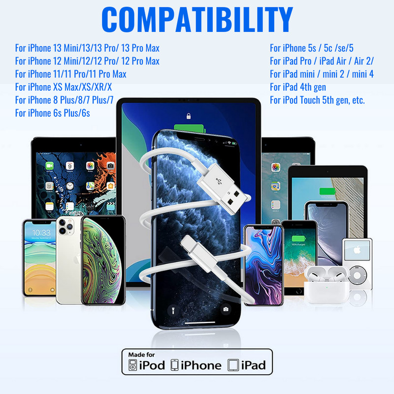 USB Charger Cable Charging Data Sync For iPhone 14 13 12 11 Pro Max SE iPad Lot gallery