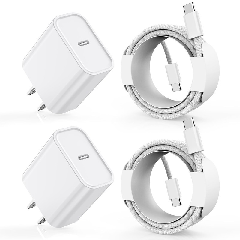 iPhone 16 15 Pro Max Plus PD Fast Charger Wall Adapter 20W +USB-C Cable (2-PACK)