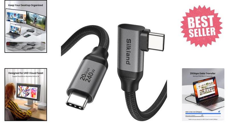 20Gbps USB C Data Cable Right Angle 1.6FT - Fast Charging & Video Output gallery