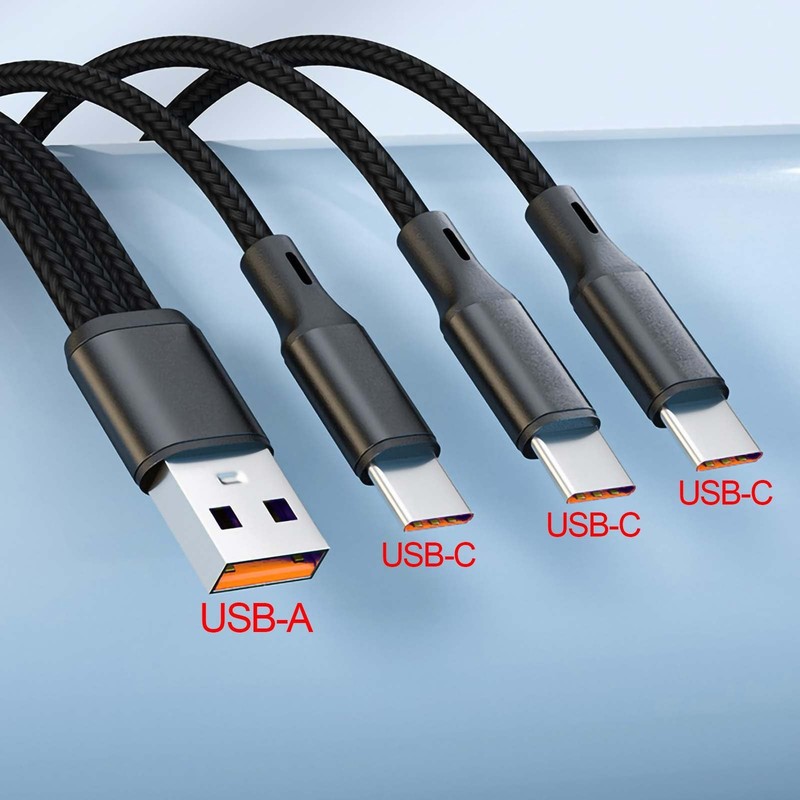 Multi USB-C Cable 4FT, 3 in 1 Multiple Type C Charging,3A Splitter Black gallery