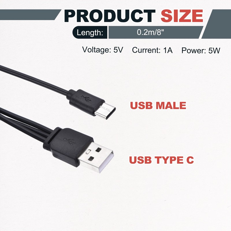 Multi Charging Cable, 3 in 1 USB A to USB Type C Splitter 8", Black gallery