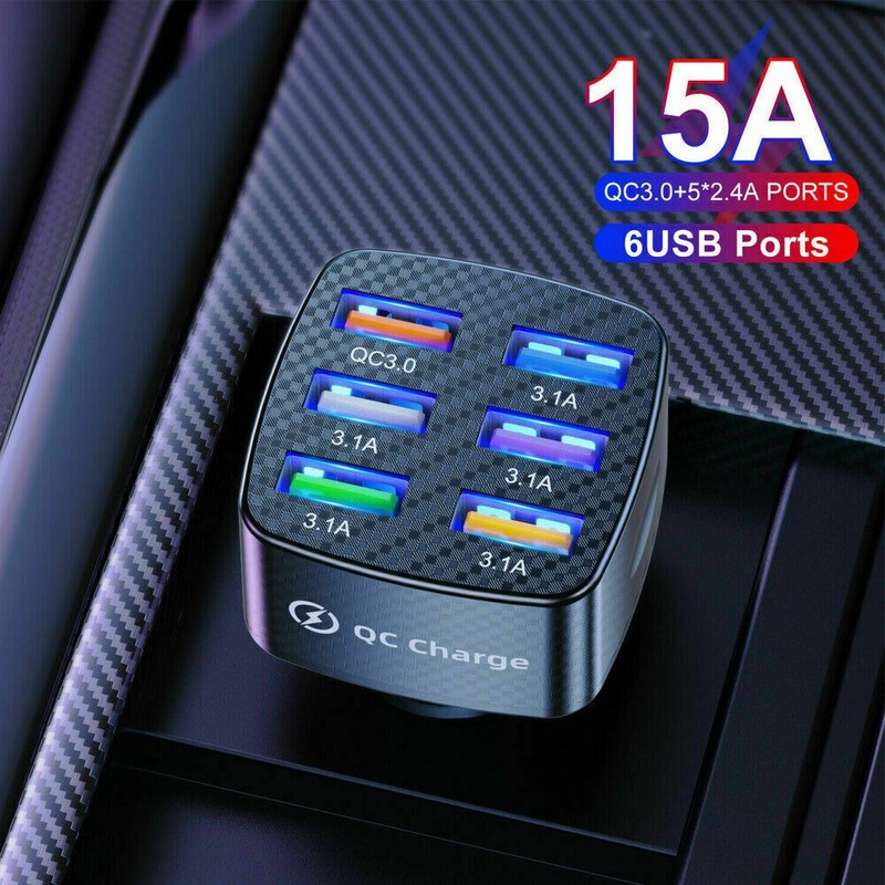 6 USB QC3.0 Car Charger Cigarette Lighter Slot Super Fast Charging Adapter gallery