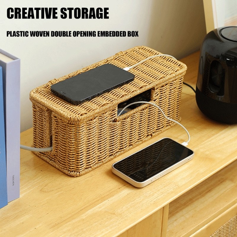 TV Stand Wire Storage Box with Lid for Home Charging Cables Use gallery