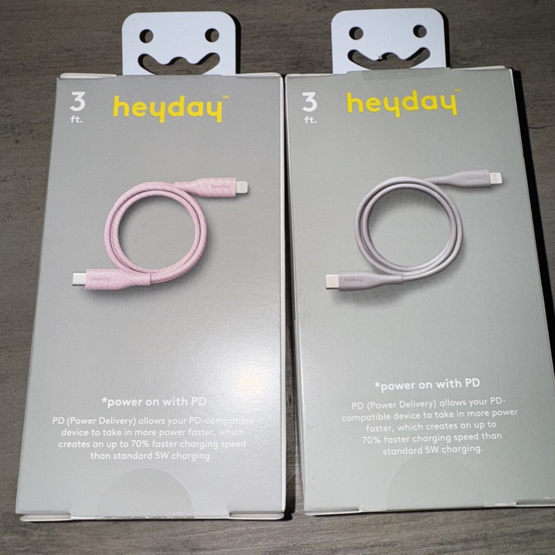 2X 3’ heyday Lighting to USB-C Round Fast Charging Cable Made For iPhone