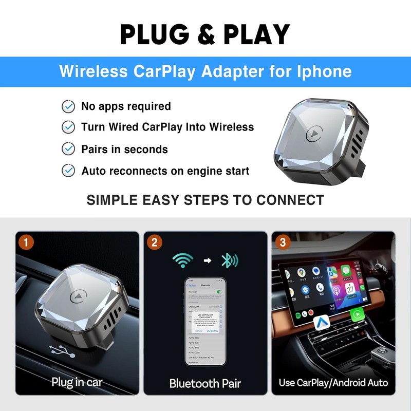 Wireless CarPlay Adapter for iPhone (2026 Upgraded), Mini Plug & Play for Car... gallery