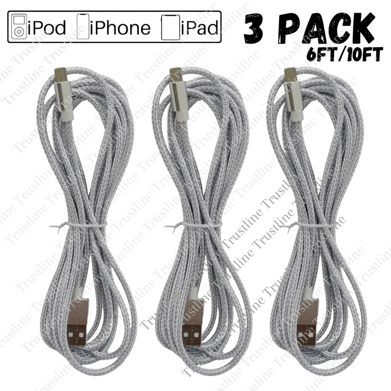 3Pack Lot 6Ft 10Ft USB Fast Charger Cable For iPhone 14/13/12/11/8/7/6 Plus Cord