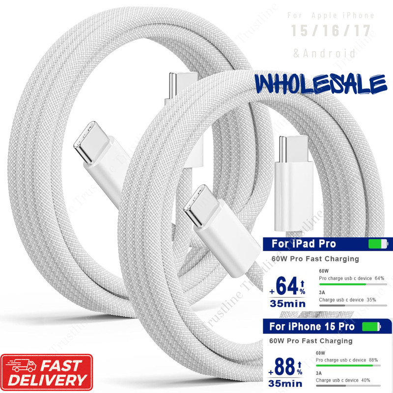 Type USB C To USB C PD Fast Charger 60W Braided Cable For iPhoneAir 15 16 17 Lot gallery