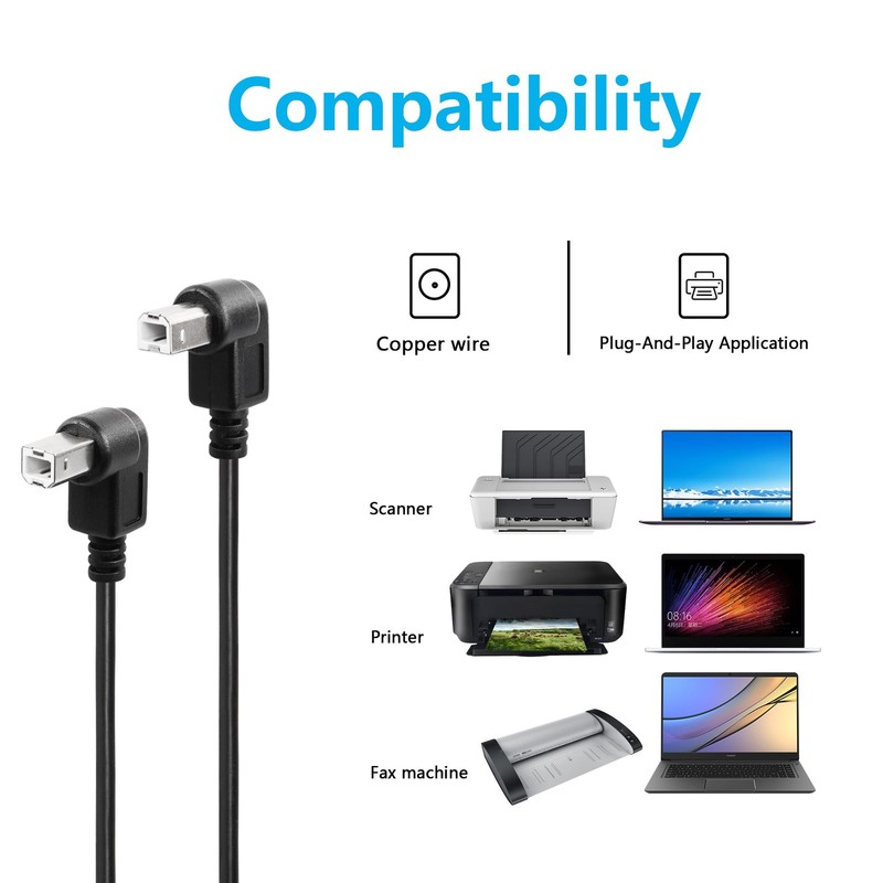 2 PCS 11.8 Inch Up Down Right Angle USB B To Type C Male MIDI Printer Cable gallery